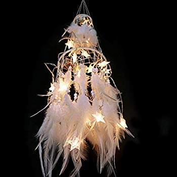 Led Dream Catchers for Bedroom Double Circle Dream Catcher with LED String Lights Feather Fairy Lights Decorations Wall Hanging Ornaments Ceiling Decor Home Decoration for Girls Craft Gift Pink